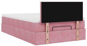 Estrutura de cama otomana com colchão 120x200 cm veludo rosa