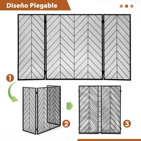 Proteção dobrável da lareira de 3 painéis do ferro forjado com dobradiças flexíveis quadro resistente para a sala de visitas 133 x 78 x 2 cm Preto