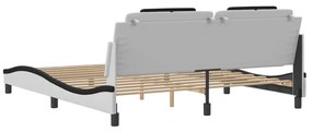 Estrutura de cama c/ cabeceira couro artificial branco e preto