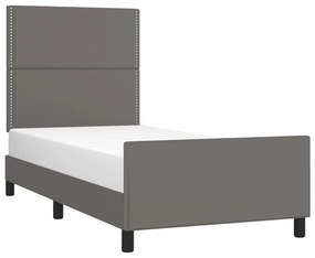 Estrutura cama c/ cabeceira 100x200cm couro artificial cinzento
