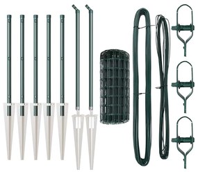 Cerca Euro com 7 postes em pique, 0,8x10m, em aço galvanizado verde.