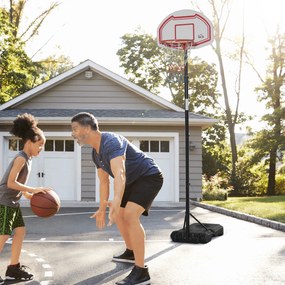 Cesto de Basquetebol para Exterior com Altura Ajustável 258x314 cm com Rodas Base Recaregável Preto e Vermelho