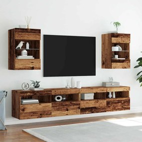 Armários de parede com luzes LED para TV 2 pcs 40x30x60,5 cm madeira v