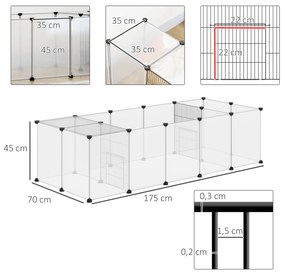 Cerca para Animais de Estimação DIY com 20 Painéis Parque para Pequenos Animais Modular 175x70x45 cm Translúcido