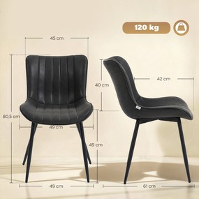 Conjunto de 2 Cadeiras de Sala de Jantar (MESA NÃO INCLUIDA), 49 x 61 x 80,5 cm, Pés de Aço Ajustáveis, Preto
