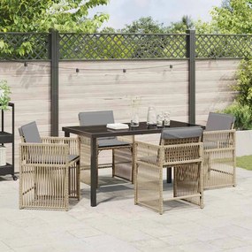 Conjunto de Jantar pra Jardim com 5 Peças e Almofadas em Rattan Poliés
