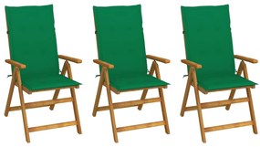 Cadeiras de jardim dobráveis c/ almofadões 3 pcs acácia maciça
