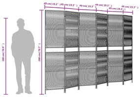 Biombo de divisão 6 painéis vime PE castanho