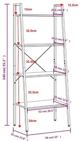 Estante de pé 4 prateleiras 56x35x140 cm castanho-escuro/preto