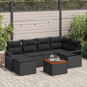 Conjunto de Sofá de Jardim vidaXL 7 Peças com Almofadas Preto Rattan P