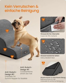 Escada para cães 57 x 40 x 40 cm com revestimento antiderrapante e 3 degraus cinza ardósia