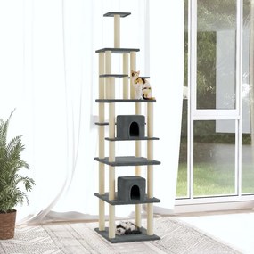 Árvore p/ gatos c/ postes arranhadores sisal 216cm cinza-escuro