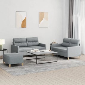 3201576 vidaXL 3 pcs conjunto de sofás com almofadões tecido cinzento-claro