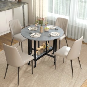 Mesa de Jantar Dobrável (CADEIRAS NÃO INCLUIDAS) com Rodas e Prateleira Aberta Mesa de Cozinha para Espaços Pequenos Cinzento Cimento