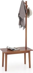 Cabide entrada com Mesa de apoio 2 em 1 de madeira maciça para quarto com sapateira e 3 cabides para casacos 76 x 43 x 168 cm Castanho