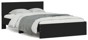 Estrutura de cama com cabeceira e luzes LED 135x190 cm preto