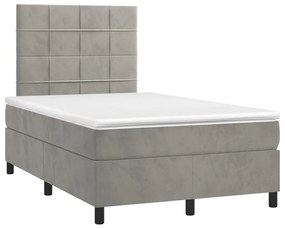 Cama boxspring c/ colchão 120x200 cm veludo cinzento-claro