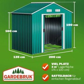 Abrigo de jardim em metal 196x132x188cm verde