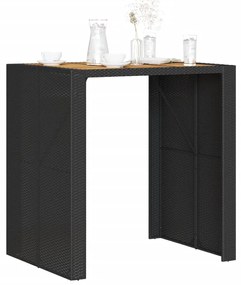 Mesa de bar para jardim com tampo em acácia vime PE preto