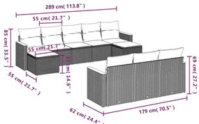 10 pcs conjunto sofás de jardim c/ almofadões vime PE preto