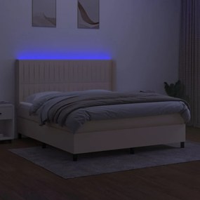 Cama box spring c/ colchão e LED 160x200 cm tecido cor creme