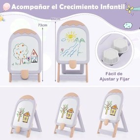 Cavalete de arte dobrável com altura ajustável, cadeira, marcadores e brinquedos magnéticos para crianças roxo
