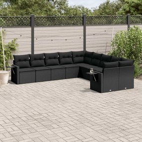 10 pcs conjunto sofás de jardim c/ almofadões vime PE preto