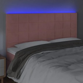 Cabeceira de cama c/ luzes LED veludo 160x5x118/128 cm rosa