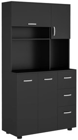 HOMCOM Armário de Cozinha Multi Rangamentos 4 Portas 3 Gavetas Prateleira Grande Bancada 89x39,5x168 cm Preto | Aosom Portugal