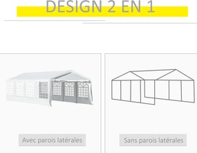 Tenda de jardim para exterior, tenda de eventos 4x8 m, tenda de jardim em polietileno com 8 janelas e estrutura robusta em aço galvanizado branco