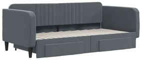 Sofá-cama c/ gavetão e gavetas 90x190 cm veludo cinzento-escuro