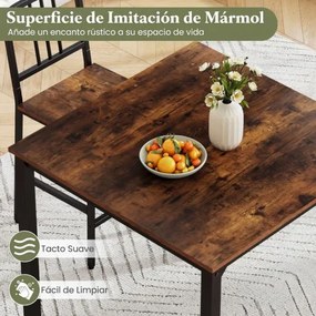 Conjunto de mesa de jantar alta e 4 bancos para 4 pessoas com estrutura metálica, mesa quadrada de estilo industrial Castanho Rústico e Preto