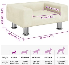 Cama para cães 50x40x26,5 cm veludo cor creme