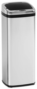HOMCOM Balde de Lixo Inteligente de Aço Inoxidável 50L com Sensor Infravermelho de Abertura Automática para Cozinha Dormitório Casa de Banho 33x25x84 cm Prata e Preto