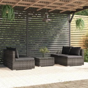 vidaXL 5 pcs conjunto lounge de jardim c/ almofadões vime PE cinzento
