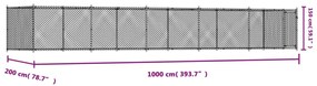 Jaula para cão com porta 10x2x1,5 m aço galvanizado cinzento