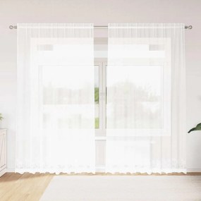 vidaXL Cortinas com cortinas Floral Branco 200 x 220 cm Poliéster