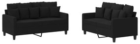 2 pcs conjunto de sofás com almofadões tecido preto