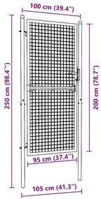 Portão de jardim em rede aço galvanizado 100x250 cm cinzento