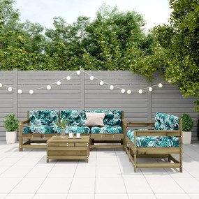 6 pcs conjunto lounge de jardim c/ almofadões pinho impregnado