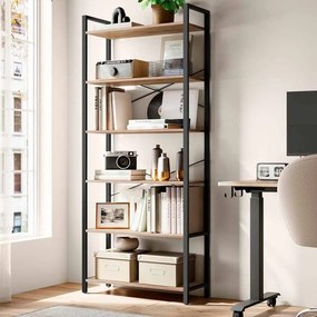 Estante 6 níveis 30 x 80 x 186 cm em design industrial Castanho-camelo-preto