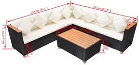 5 pcs conjunto lounge de jardim c/ almofadões vime PE preto