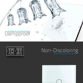 Interruptor tátil frontal com regulação luminosidade + função controlo remoto, Painel frente branco vidro temperado