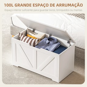 Baú de Armazenamento 100L Baú de Arrumação com Tampa e Dobradiça de Segurança 80x40x45 cm Branco