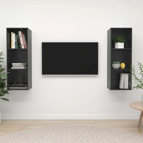 Armários de parede p/ TV 2pcs derivados madeira cinza brilhante