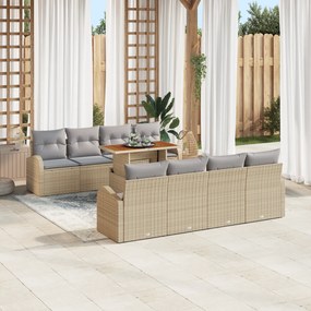 Conjunto de Sofás de Jardim vidaXL 9 Peças com Almofadas Bege Rattan Poliéster