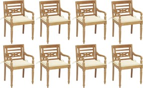 vidaXL Cadeiras Batávia com almofadões 8 pcs madeira de teca maciça