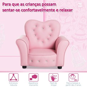 Sofá Infantil para Crianças em Forma de Coração com Assento Apoio para os Braços Acolchoados Encosto Alto 59x41,5x49cm Rosa