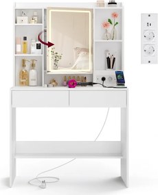 Toucador com espelho LED (BANCO NÃO INCLUIDO) regulável, 2 gavetas 40 x 90 x 145 cm Coleção Kailyn, branca