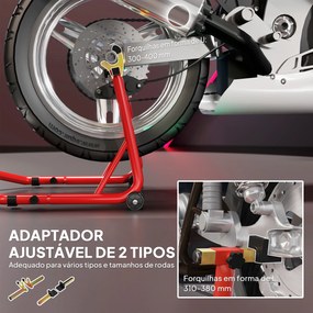 Cavalete Elevador Universal Suporte Roda Traseira Mota com Forquilhas em U e L Ajustáveis e Almofadas Antiderrapantes 58,5x34,5x69 cm Vermelho